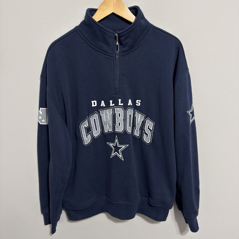Vintage Style Dallas Cowboys Sweatshirt 1/4 Zip Embroidered Two Sided Size Large